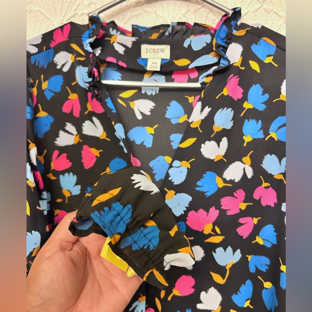 J. Crew Women's Colorful Floral Blouse - Black, Blue, Pink - Picture 6 of 7